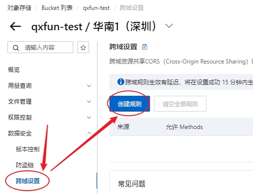 阿里云OSS 的 Bucket 创建跨域规则